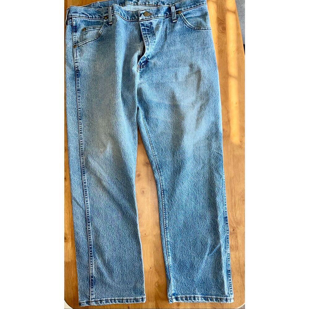 WRANGLER 47 MACMS MEN Blue Denim Jean Pant Boot Cowboy Advanced Comfort 40x30 #1